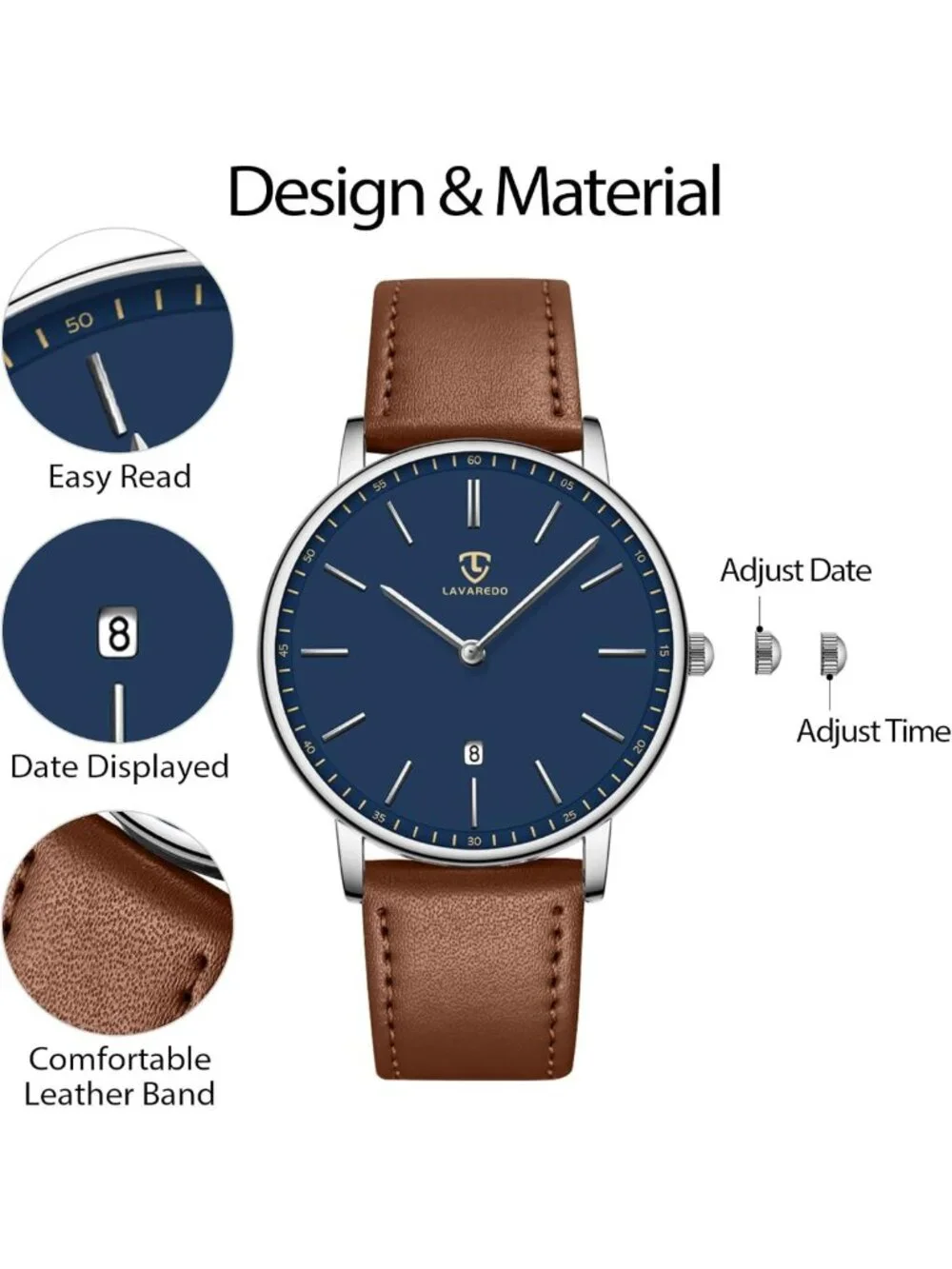 Stylish Minimalist Men's Analog Watch with Leather Strap & Date Feature